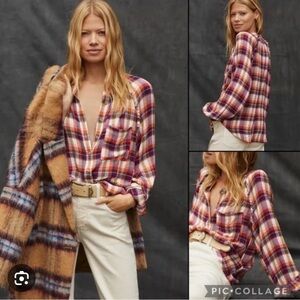 Pilcro Anthropologie plaid long sleeve breezy button down top women's M western